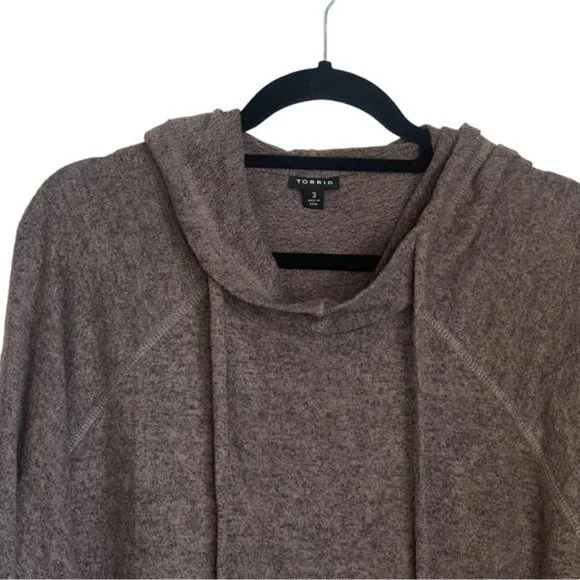 Torrid Size 3 Brown Hooded Oversized Pullover Knit Ling Sleeved Hoody - Picture 2 of 13